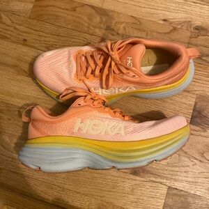 Hoka One One Bondi 8 Peach Yellow Blue Running Shoes Women’s 7